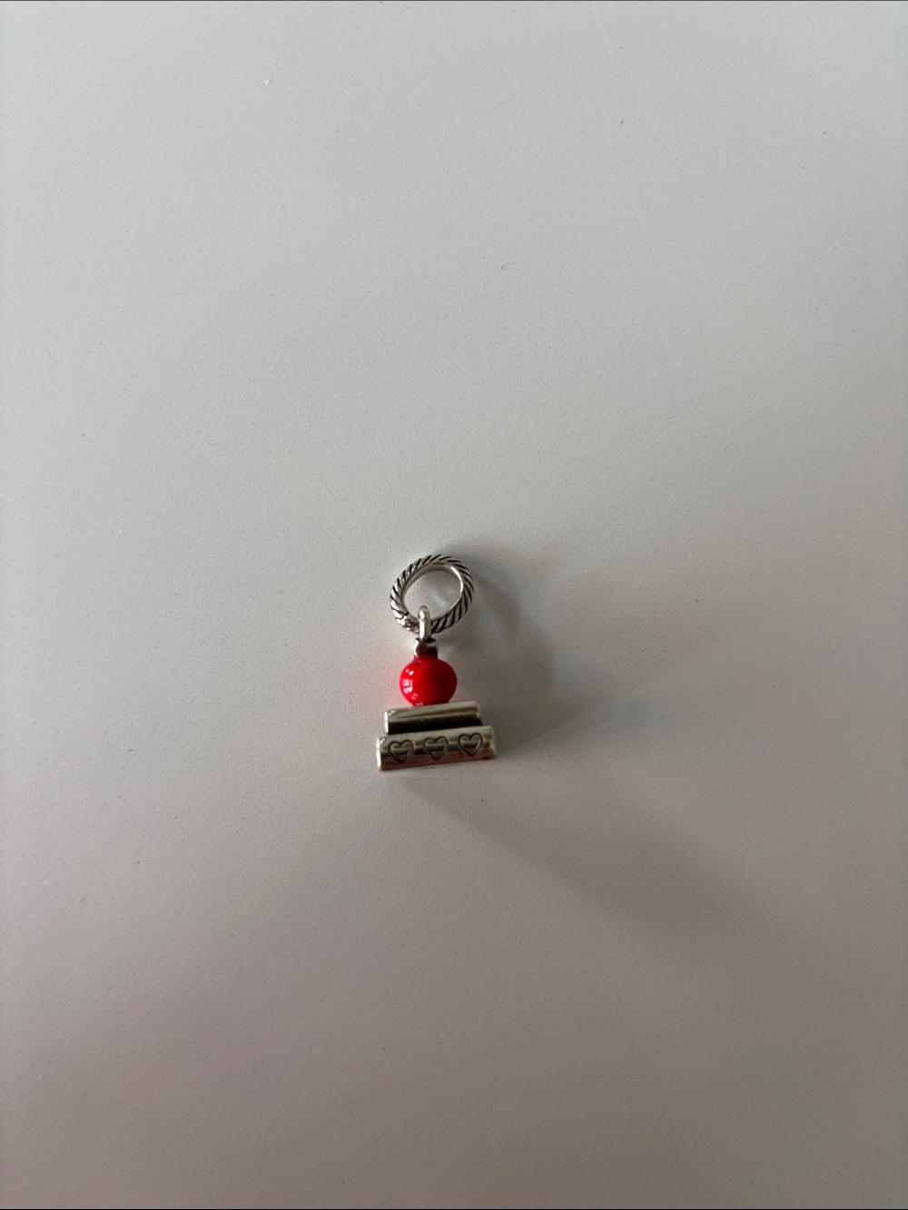 Silver Books Charm Pendant with Red Apple